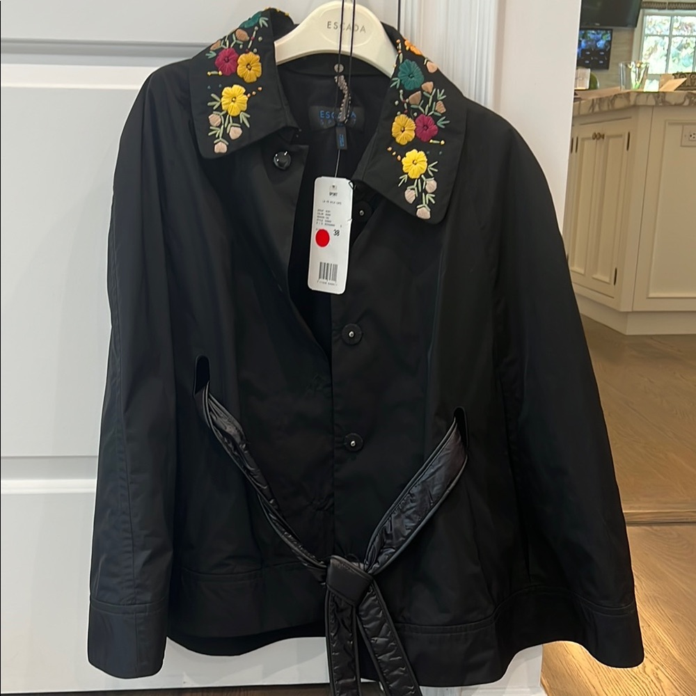 Escada Black Cape with Floral Embroidery